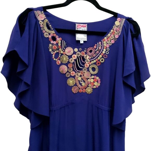 Anthropologie Yoana Baraschi Womens Embellished Silk Purple Dress Size 6 - Picture 2 of 10